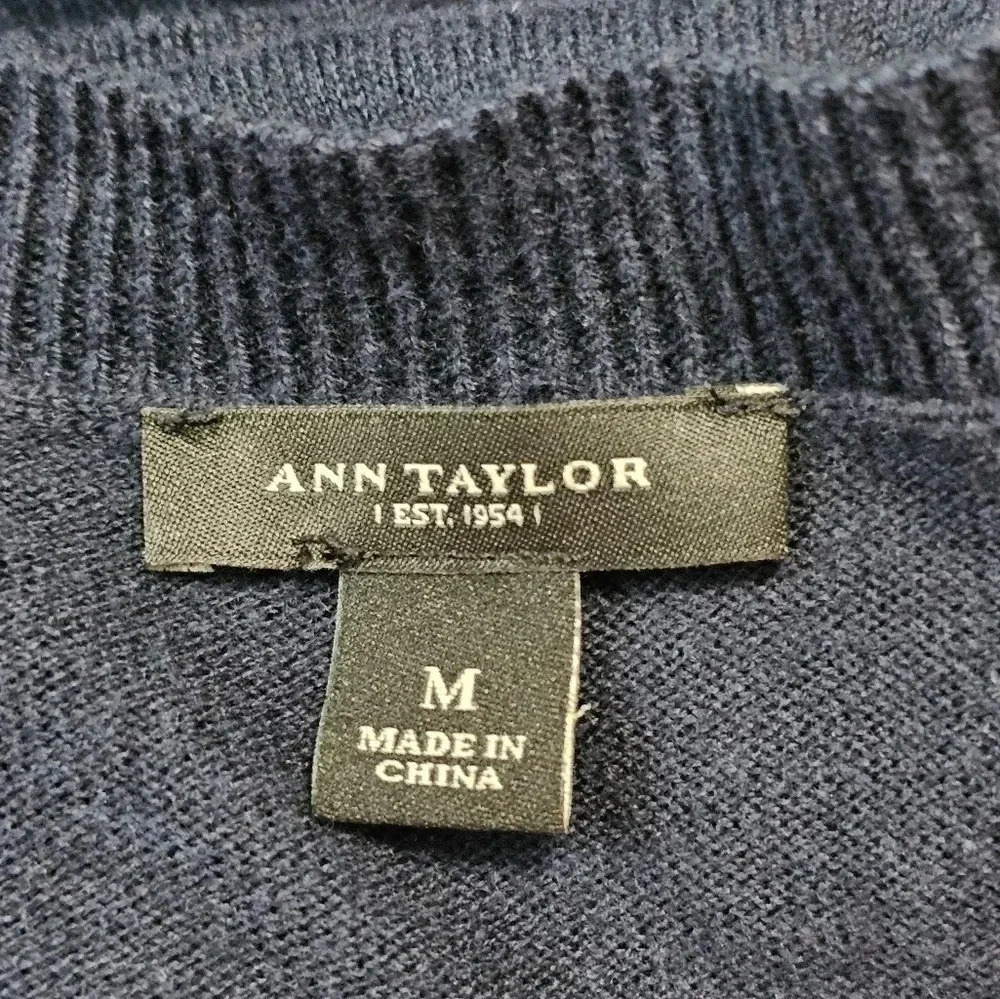 Ann Taylor Blue Wrap Cardigan Sweater Women M Cotton Blend Classic Preppy Chic - Picture 4 of 7